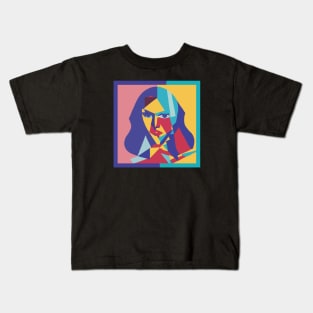 Halle - Cubism Portrait with Border Kids T-Shirt